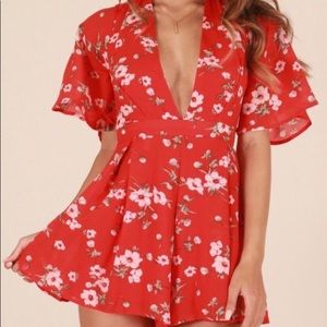 Red Floral Romper
